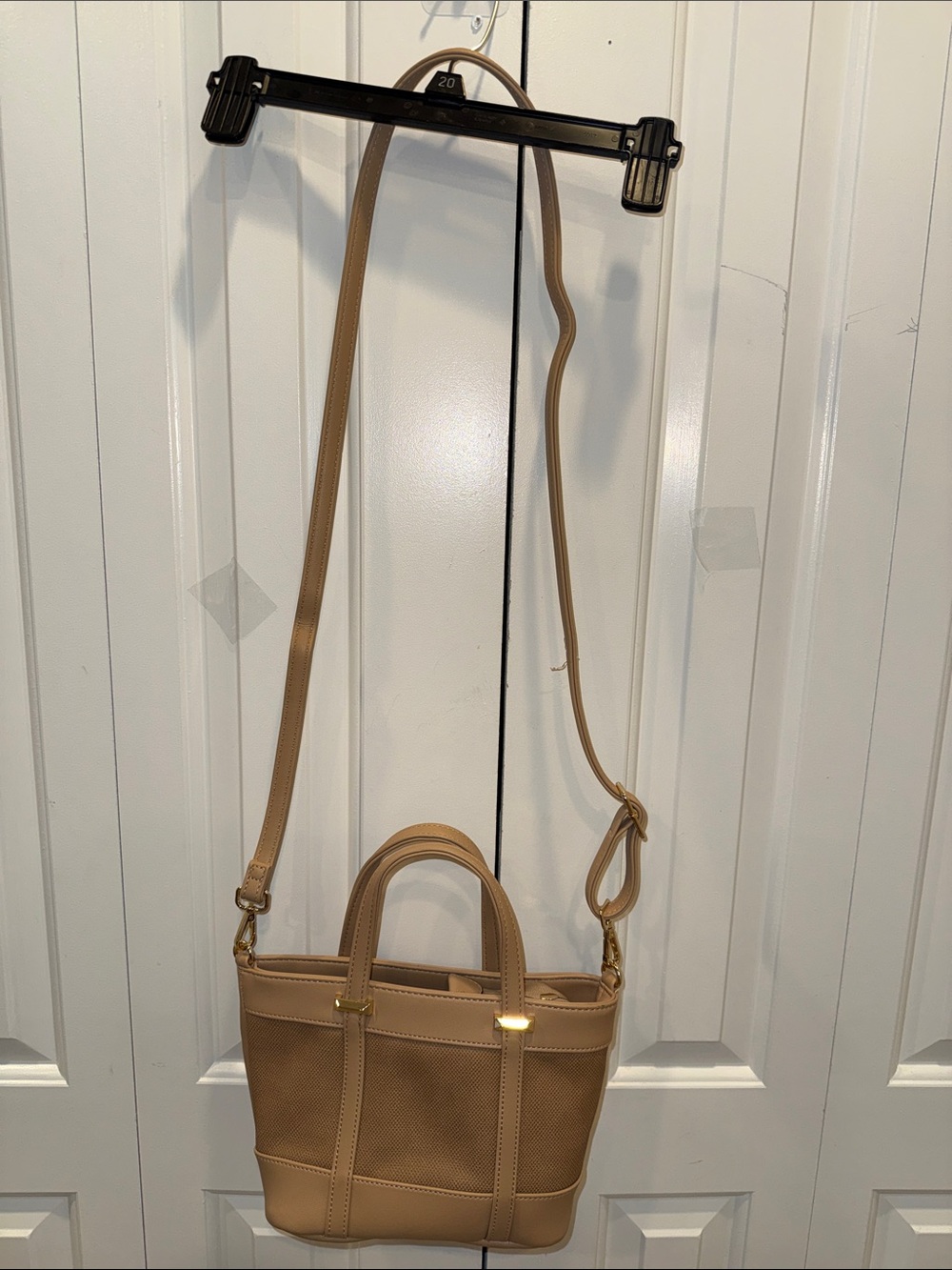 Classic‎ Small Tote Crossbody Bag in Beige - Picture 2 of 7
